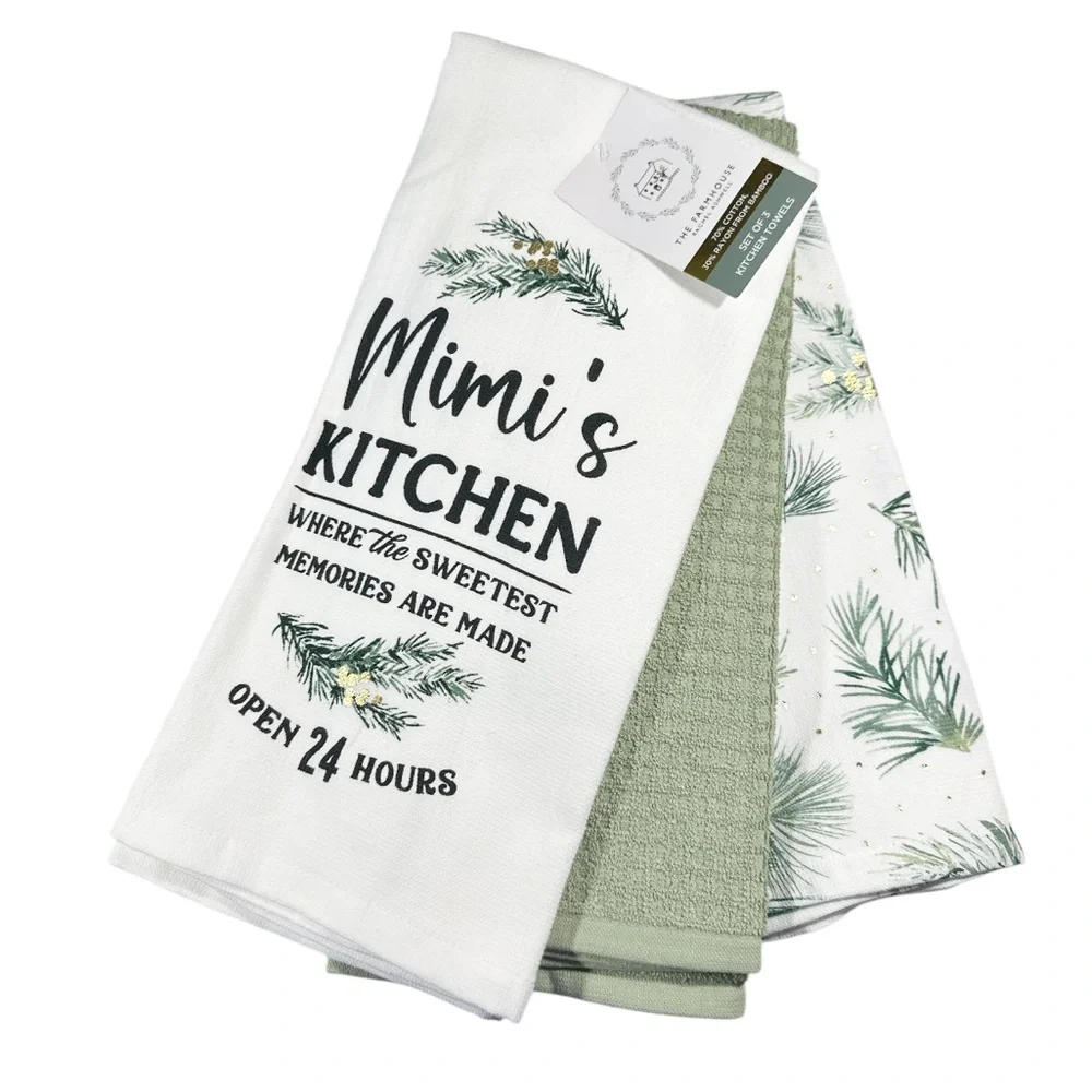 NEW The Farmhouse MIMI’S KITCHEN Christmas/Winter 3 pc Kitchen Towel Set/3